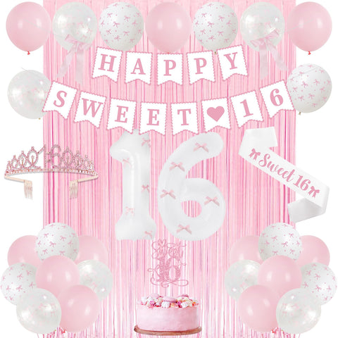 Trgowaul Sweet 16 pink banner for a festive birthday backdrop