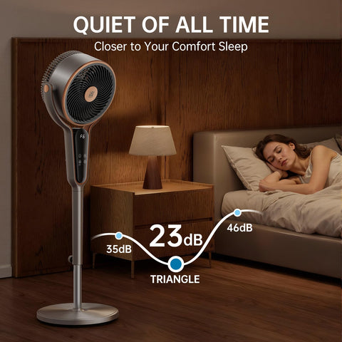 TRIANGLE standing fan offering 12 speeds for precise breeze