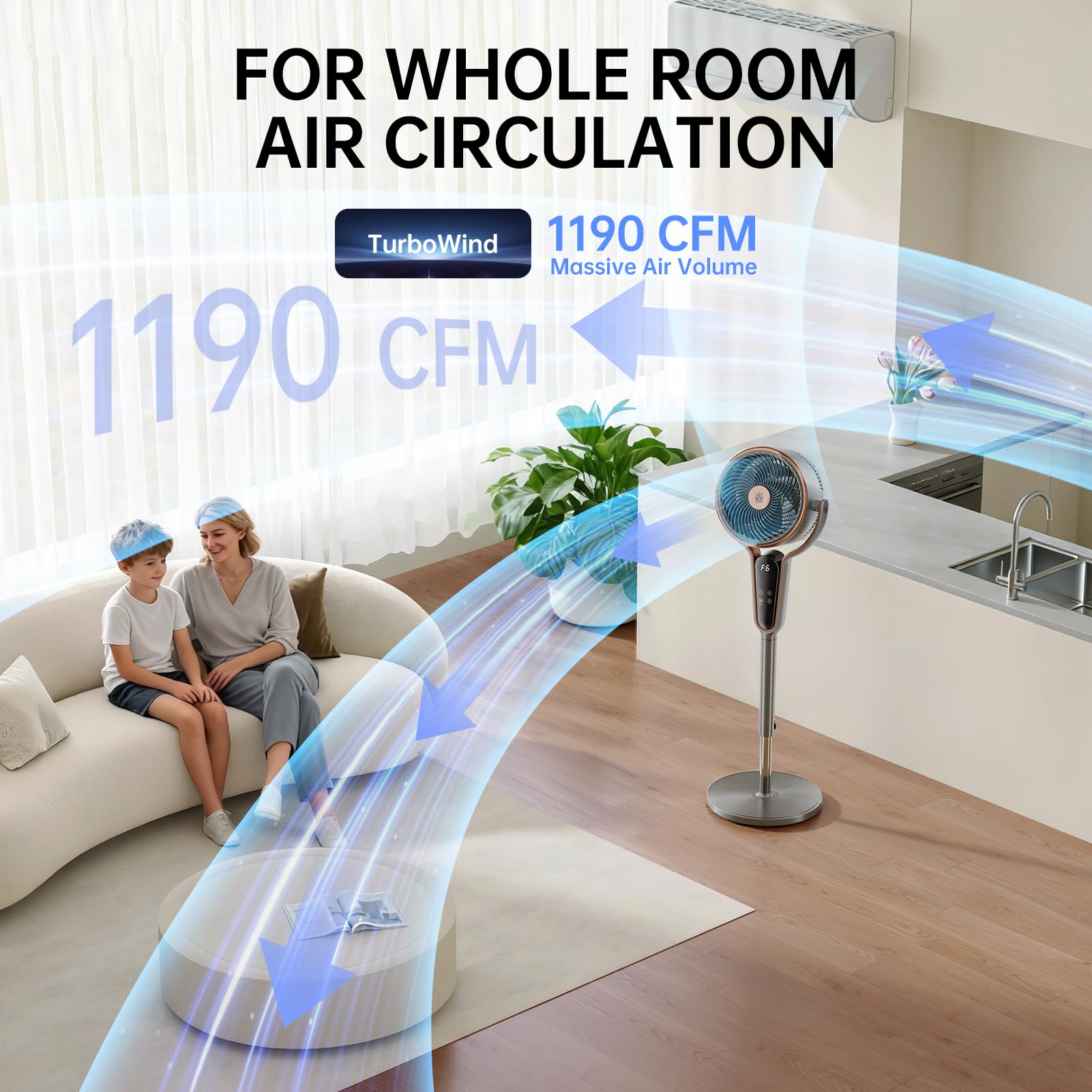 TRIANGLE standing fan height adjustable from 35 to 42 inches