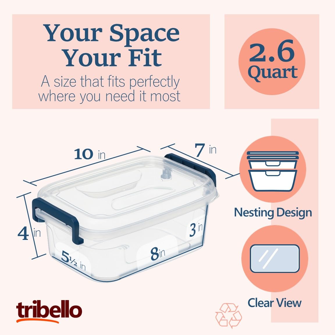 Tribello 2.5-quart storage bin with secure lid shown in close-up.
