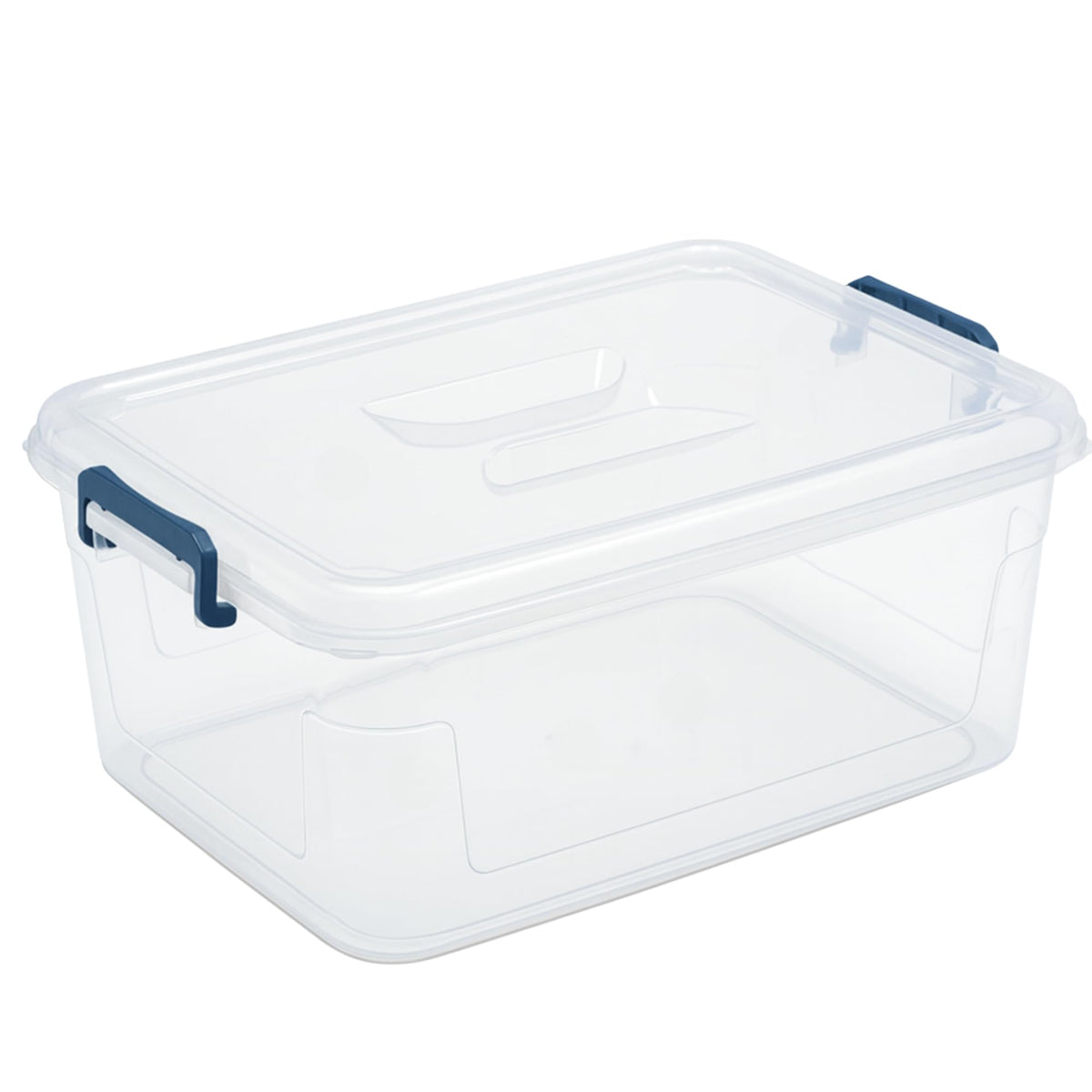 Tribello 21 Qt clear stackable bin offers quick visibility and easy organization.
