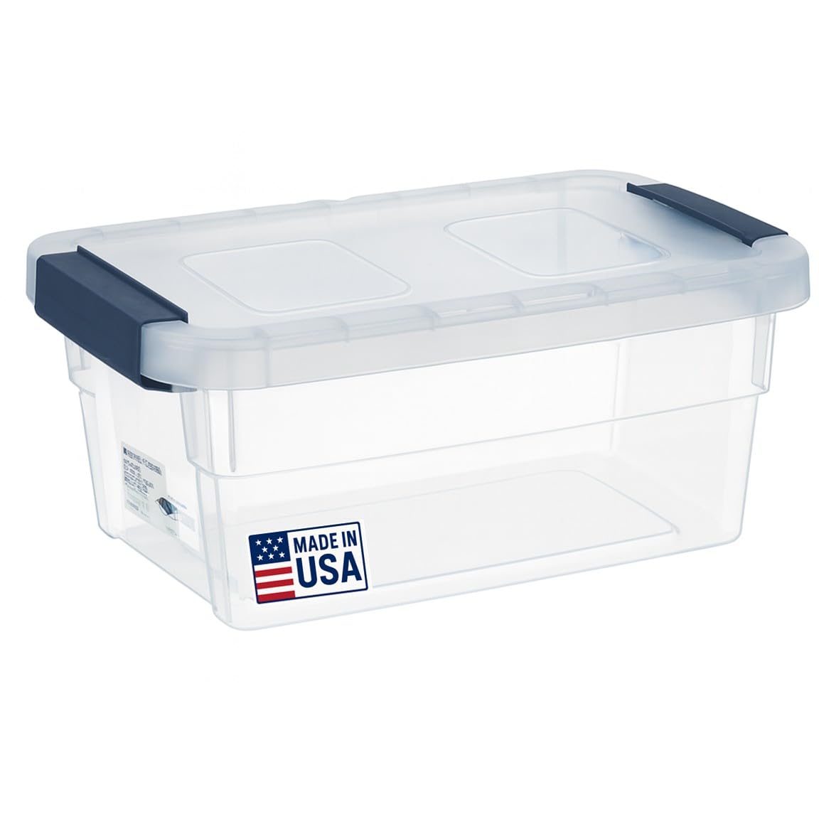 Tribello clear plastic storage bin with lid showing 15-quart capacity for quick checks