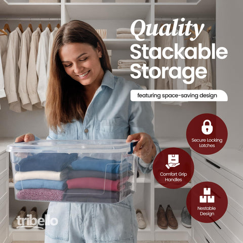 Tribello nestable design maximizes space when bins are empty and stacks when full.