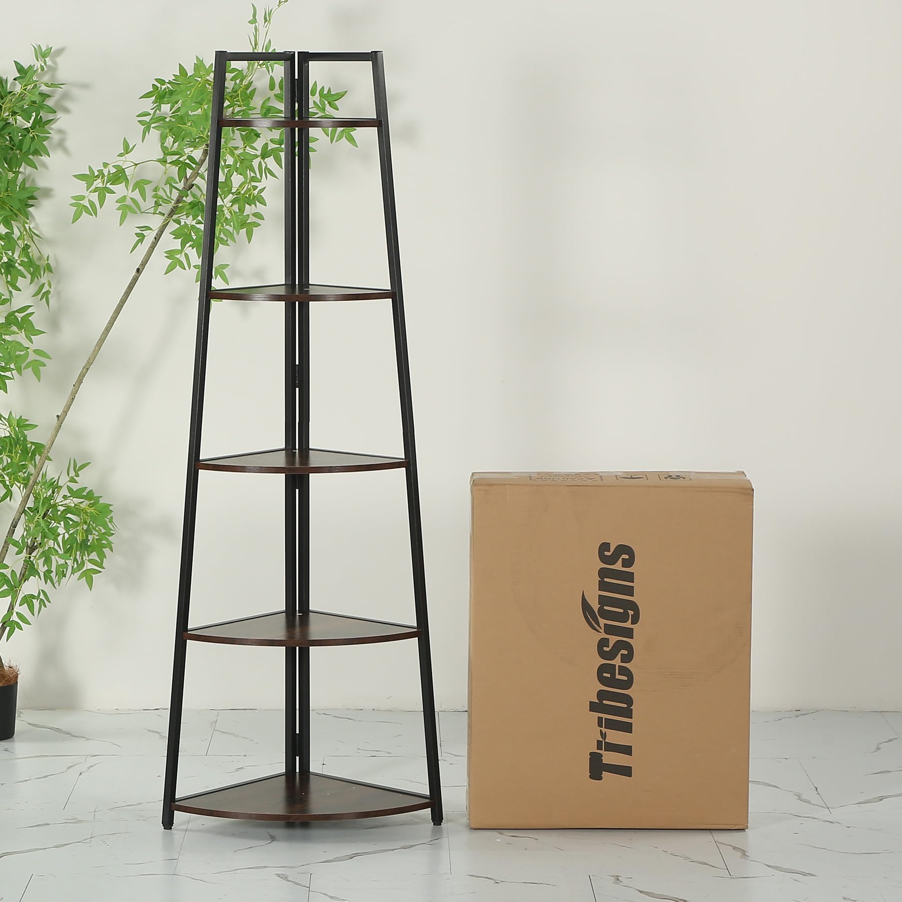Tribesigns brown finish corner shelf complements multiple spaces