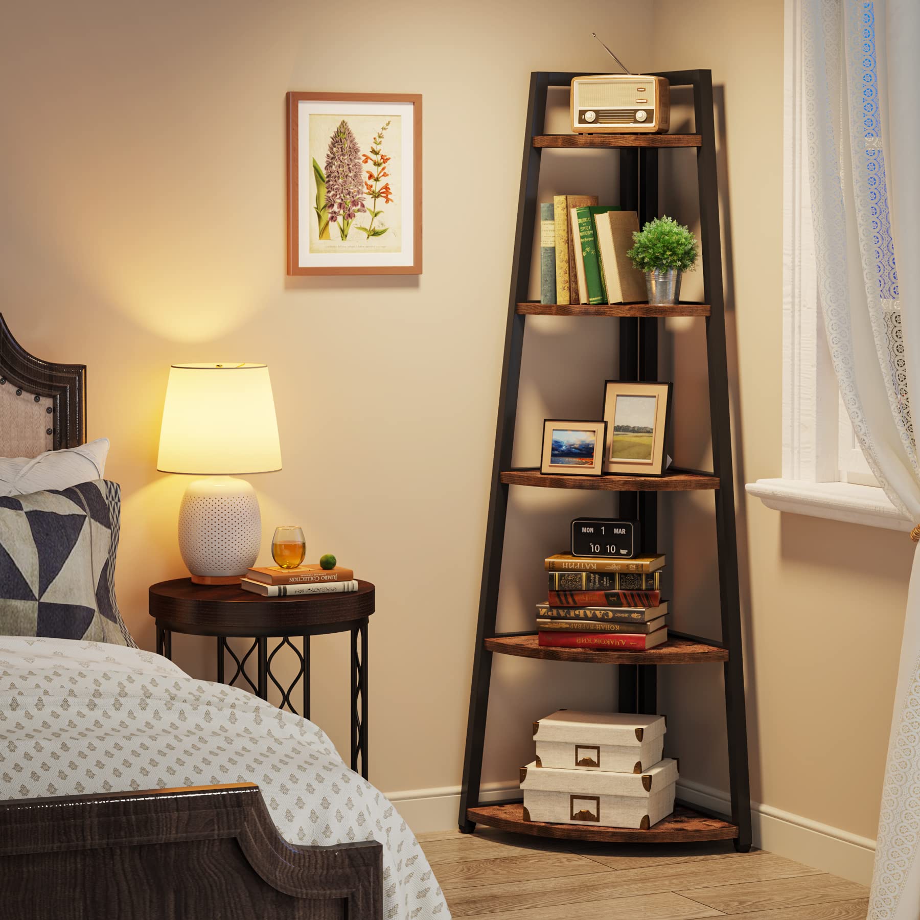 Tribesigns corner shelf plant stand with broad shelves for greenery