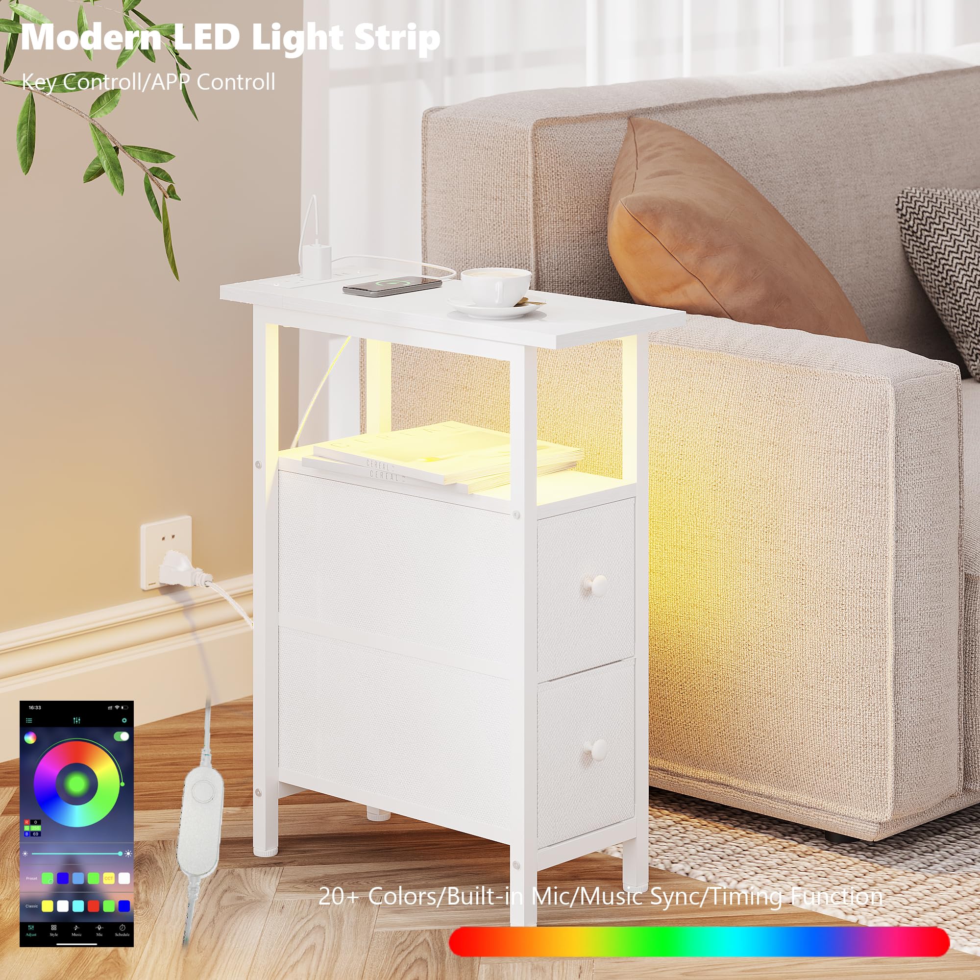 TRIFEBLE end table charging station with outlets and USB ports for easy device charging.