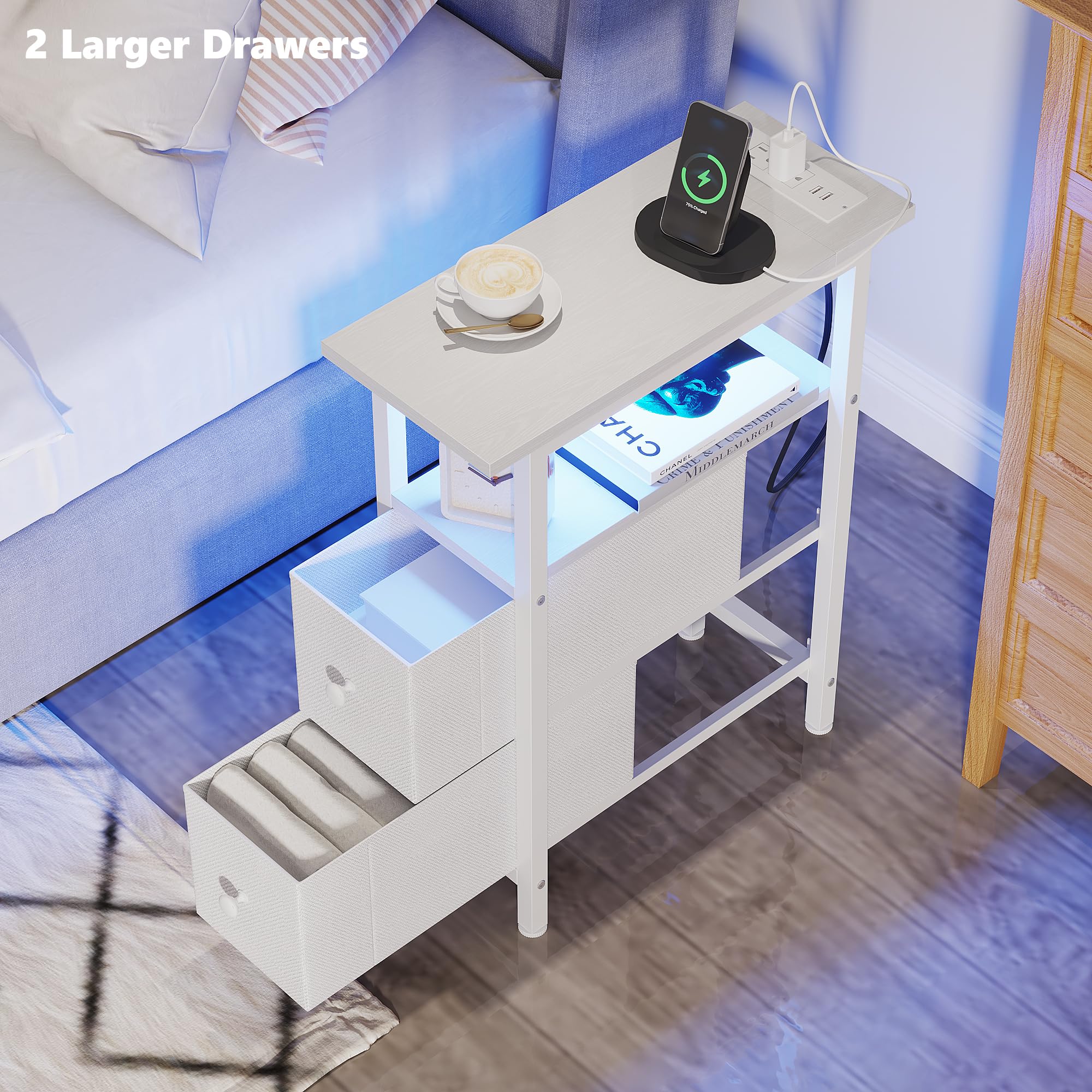 TRIFEBLE end table fabric drawers offer discreet storage and soft texture.