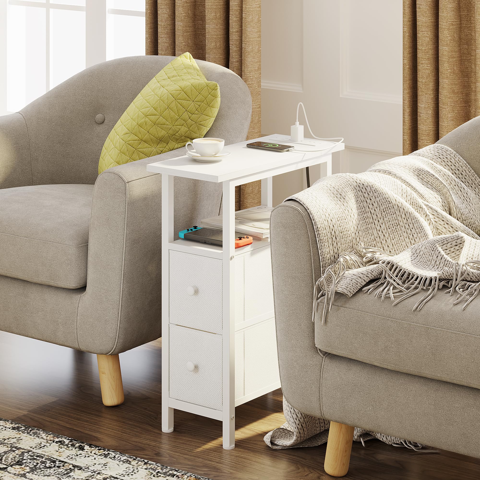 TRIFEBLE narrow side table with two fabric drawers keeps small spaces organized.