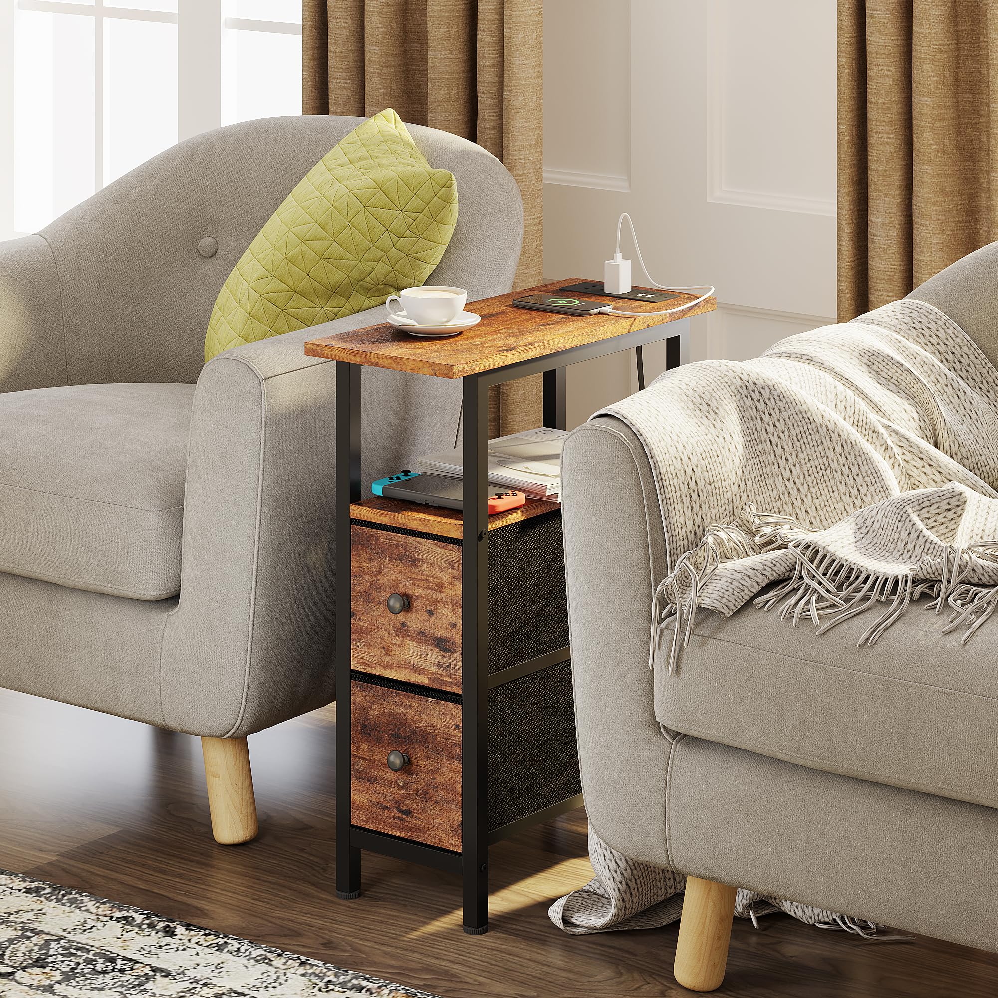 TRIFEBLE narrow side table with two drawers keeps compact living spaces organized