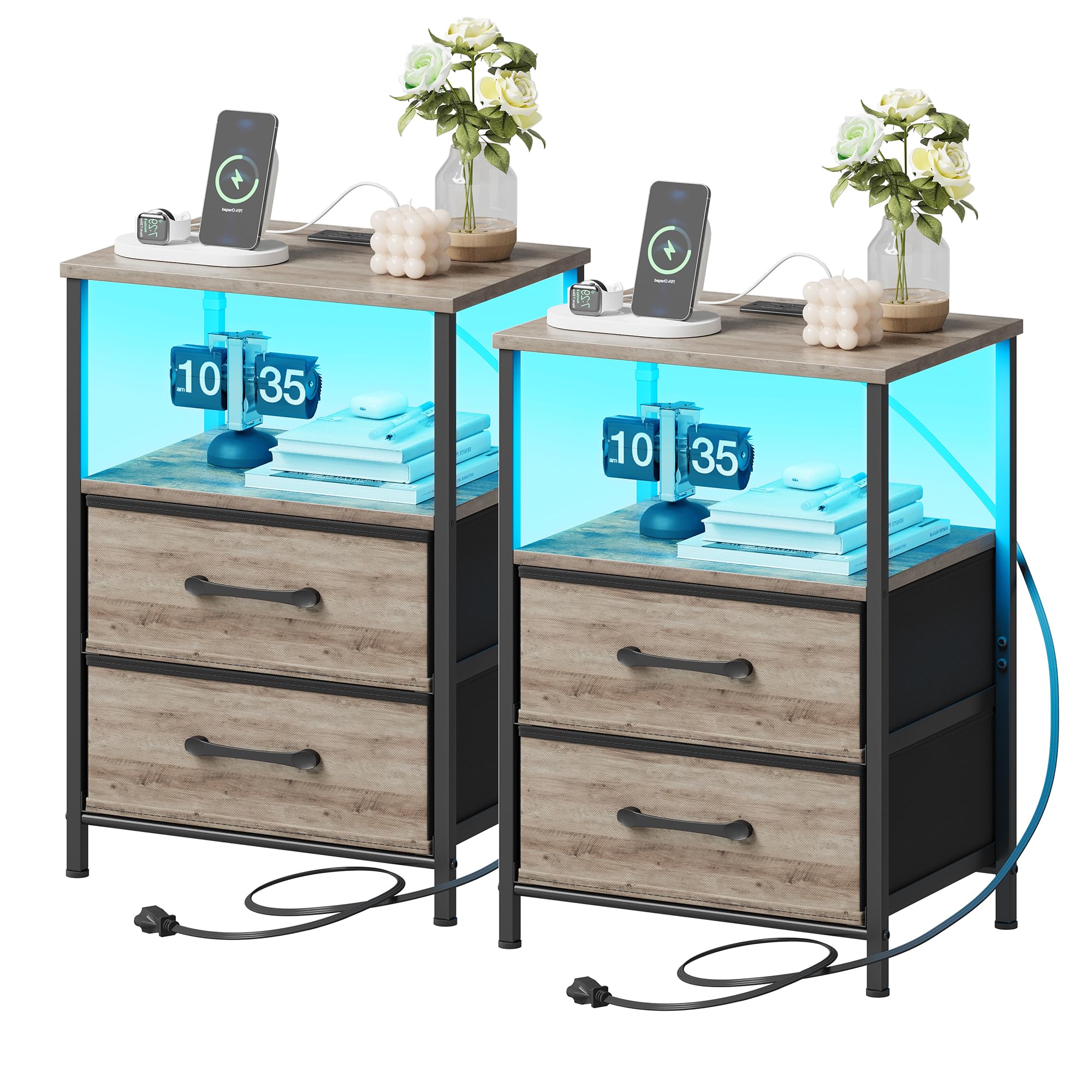 TRIFEBLE nightstand with charging station beside bed for easy device charging