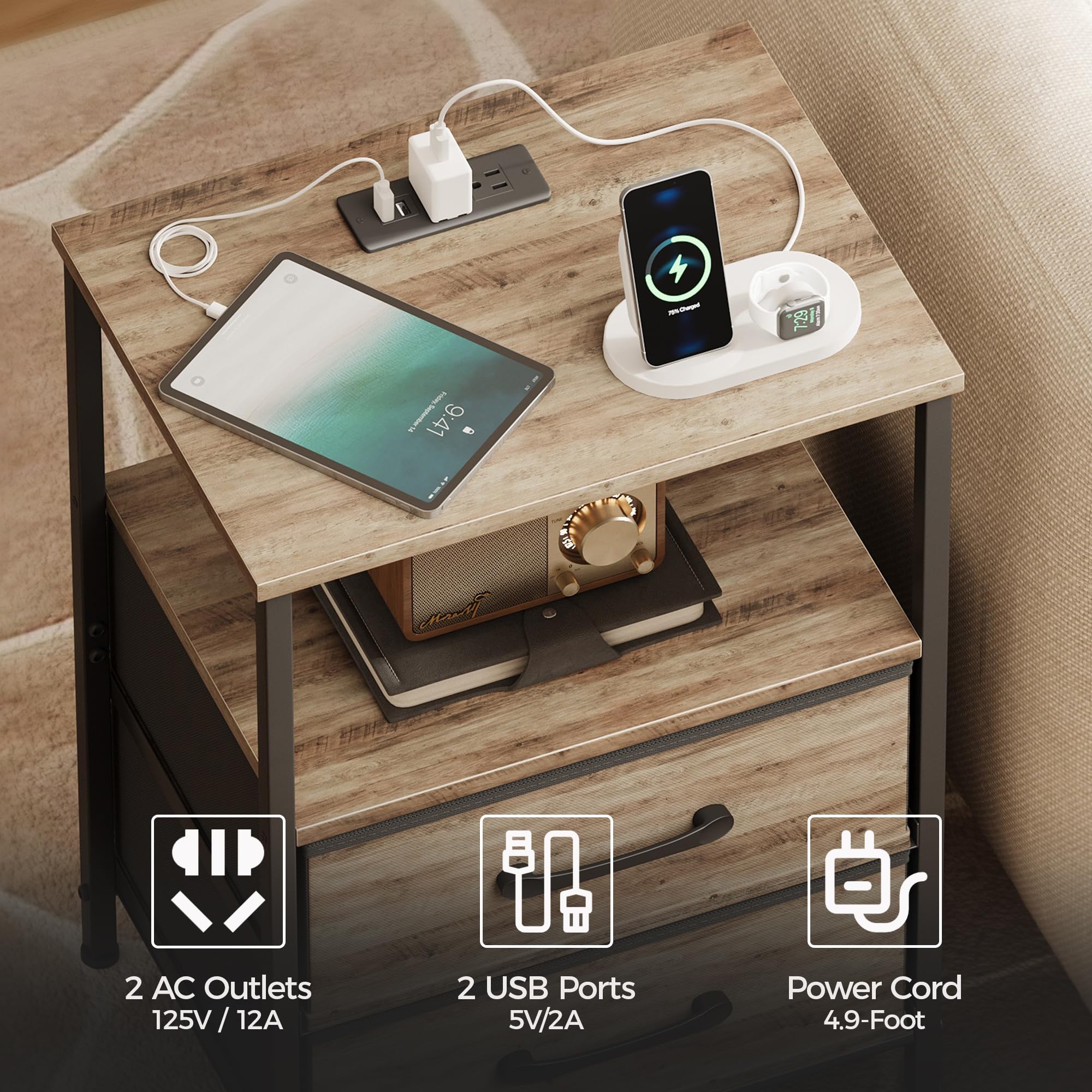 TRIFEBLE nightstand fabric drawers offering discreet storage near the bed