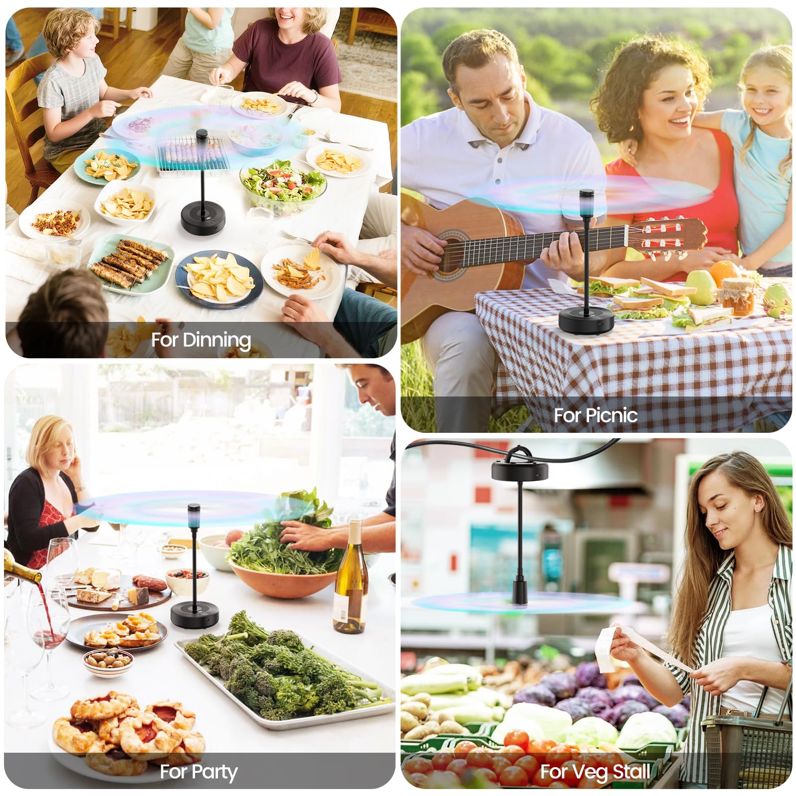 TriPole four-pack fan set offers practical dining protection.