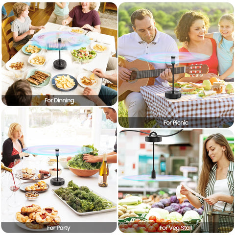TriPole four-pack fan set offers practical dining protection.