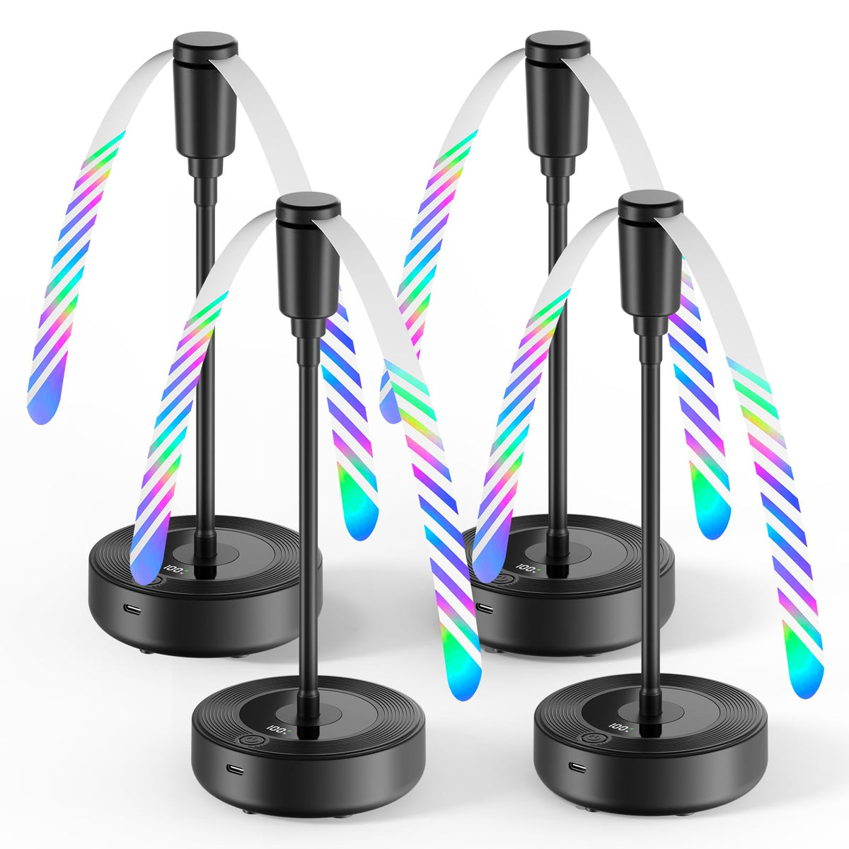 TriPole fly fan on dining table with LED battery display for longer meals.