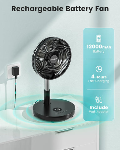 TriPole foldable fan height adjustable from 22 to 41 inches for versatile placement.