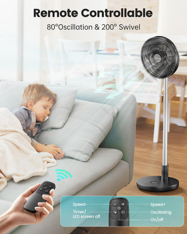 TriPole LED display on 12-inch fan shows battery and settings at a glance.