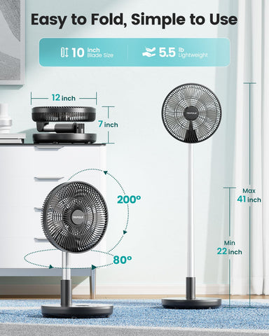 TriPole 12-inch fan head rotates 200 degrees for targeted airflow.