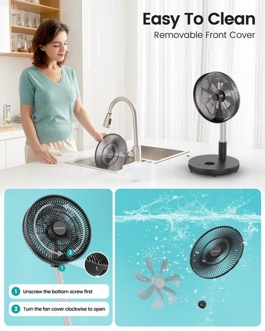 TriPole 12-inch fan provides wide 80-degree oscillation for whole-room comfort.