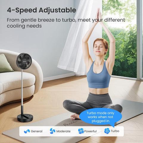TriPole portable standing fan folded design ready for easy storage.
