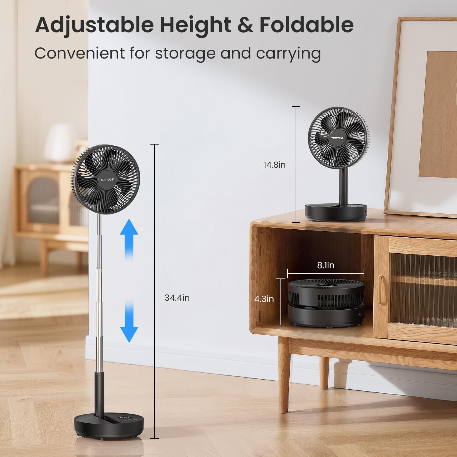 TriPole 90° oscillation provides wide airflow across the room.