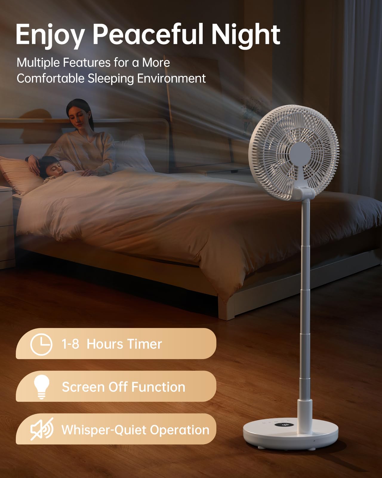 Quiet DC brushless motor delivers strong airflow with low noise.
