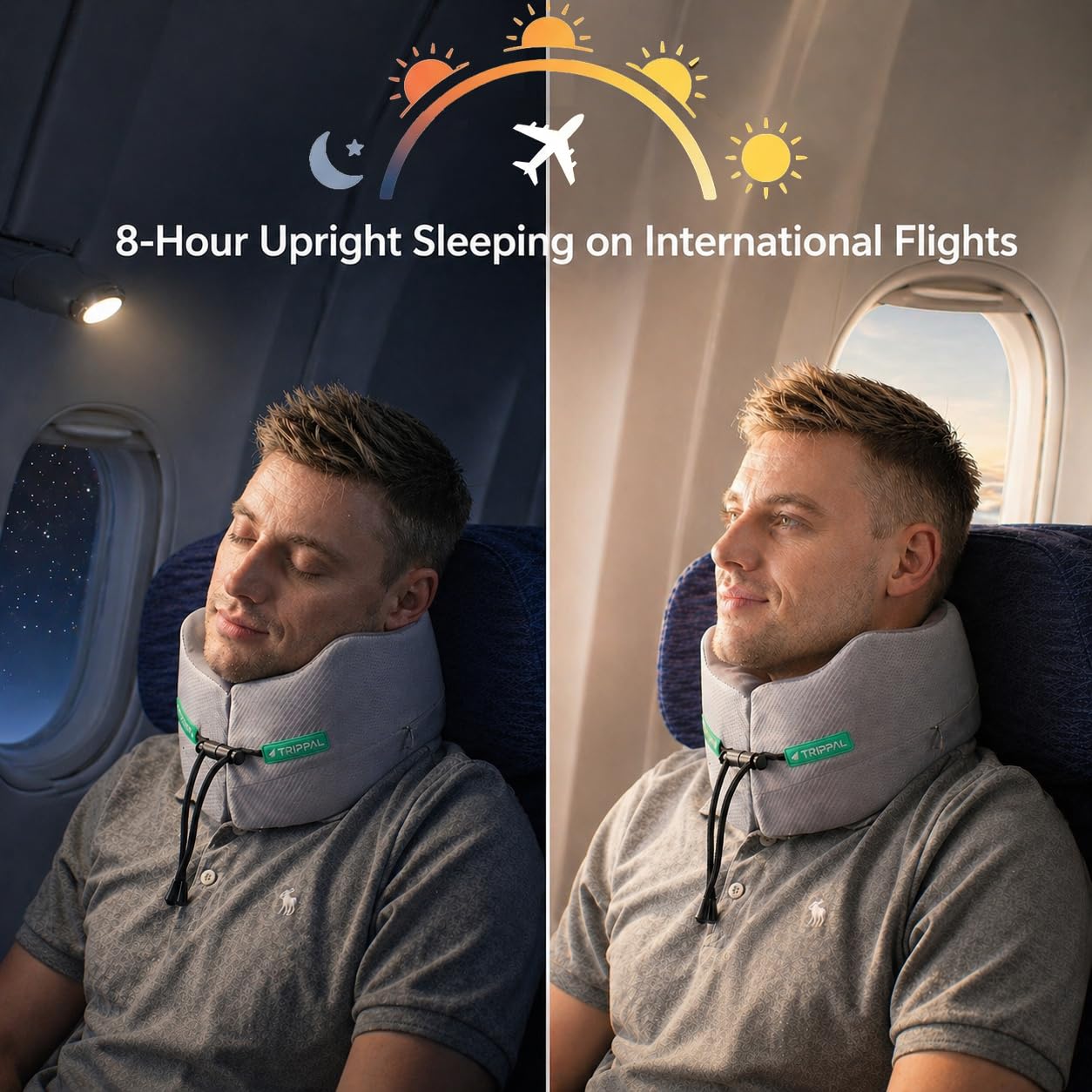 TripPal helps avoid head slumping toward strangers in crowded cabins.