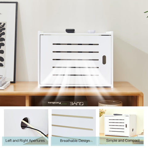 Tristcily router storage cabinet cable management for organized power and data lines.