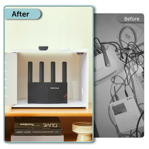 Tristcily router storage cabinet dust protection for devices on display.