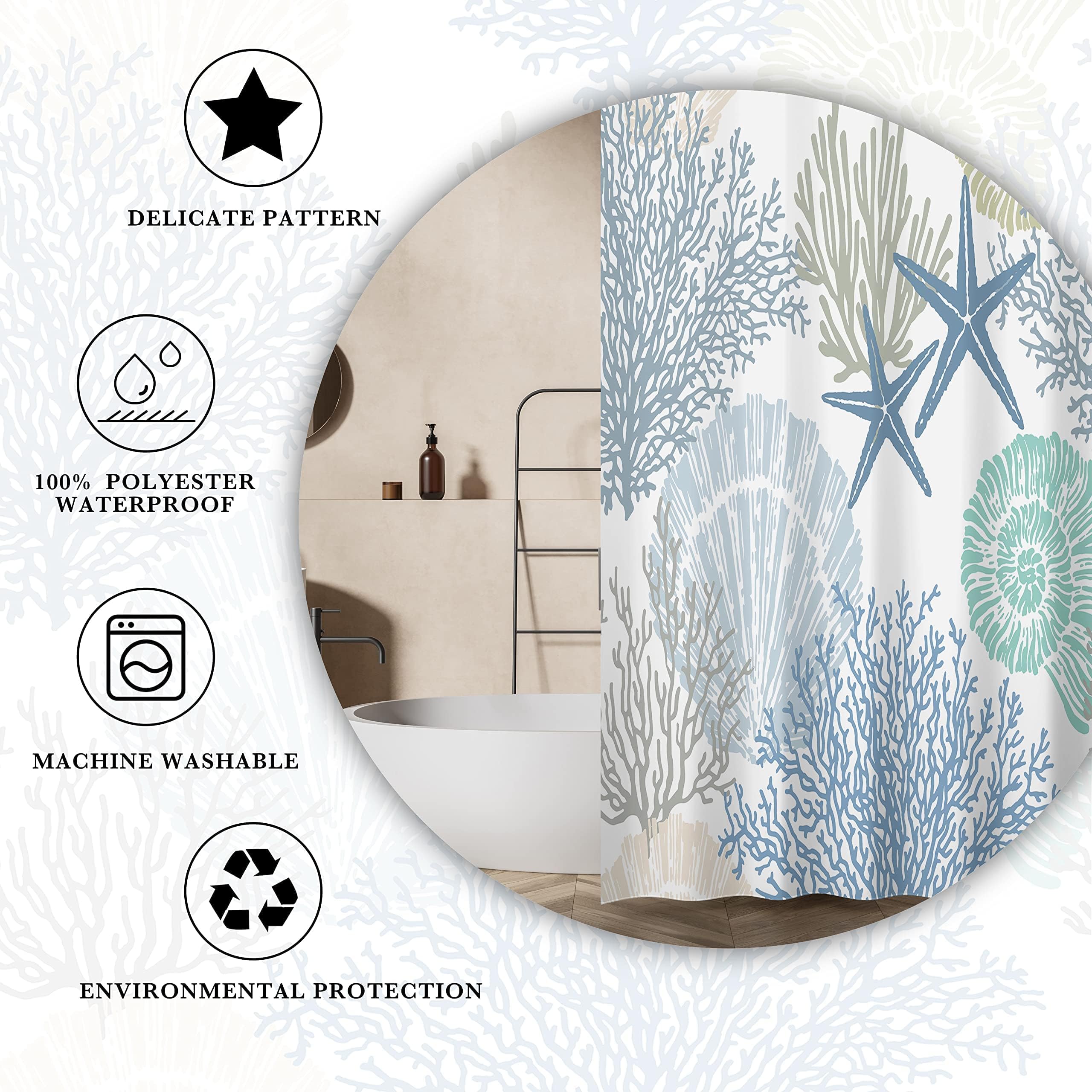 Tritard beach-theme curtain with marine plants print adds seaside charm.