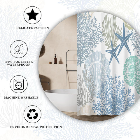 Tritard beach-theme curtain with marine plants print adds seaside charm.