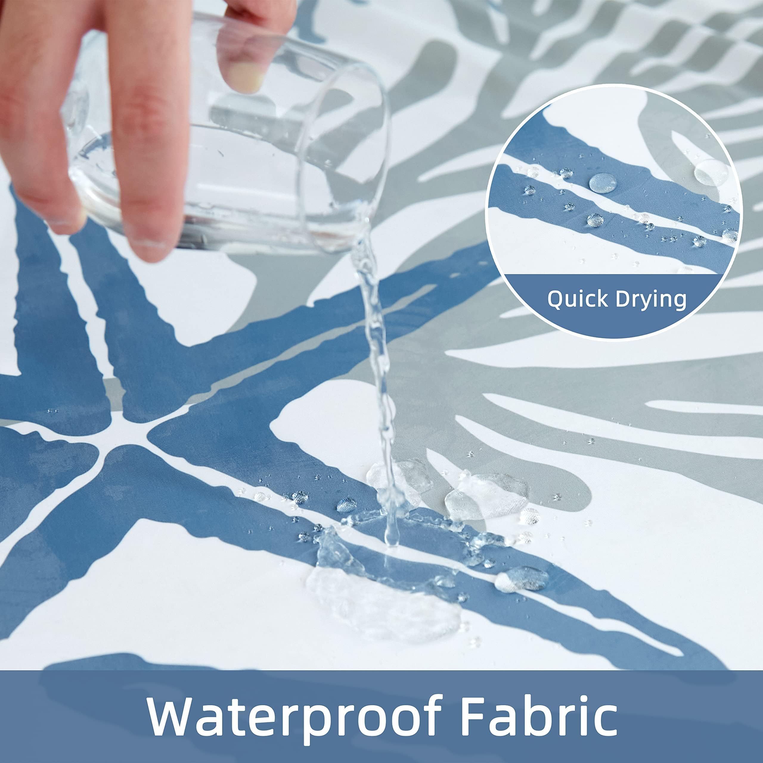 Tritard blue ocean-themed shower curtain complements modern bathrooms.