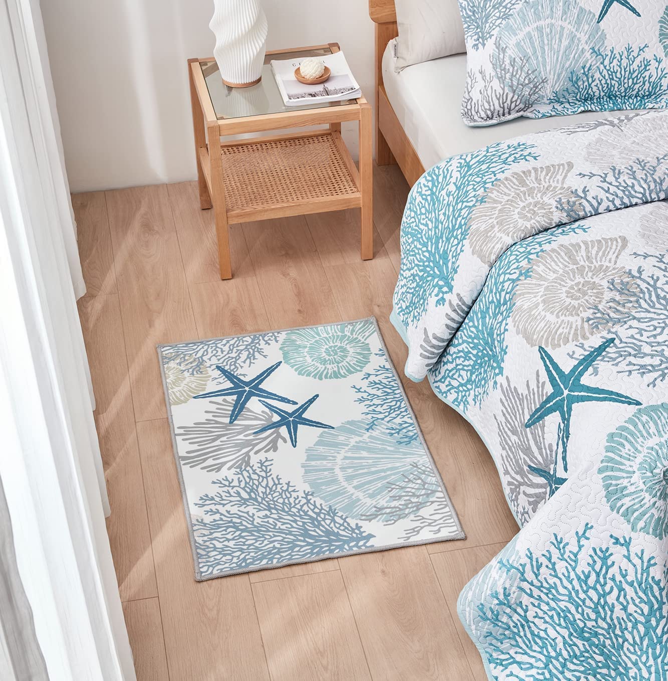 Tritard coastal area rug coral seashell design complements nautical decor and doors