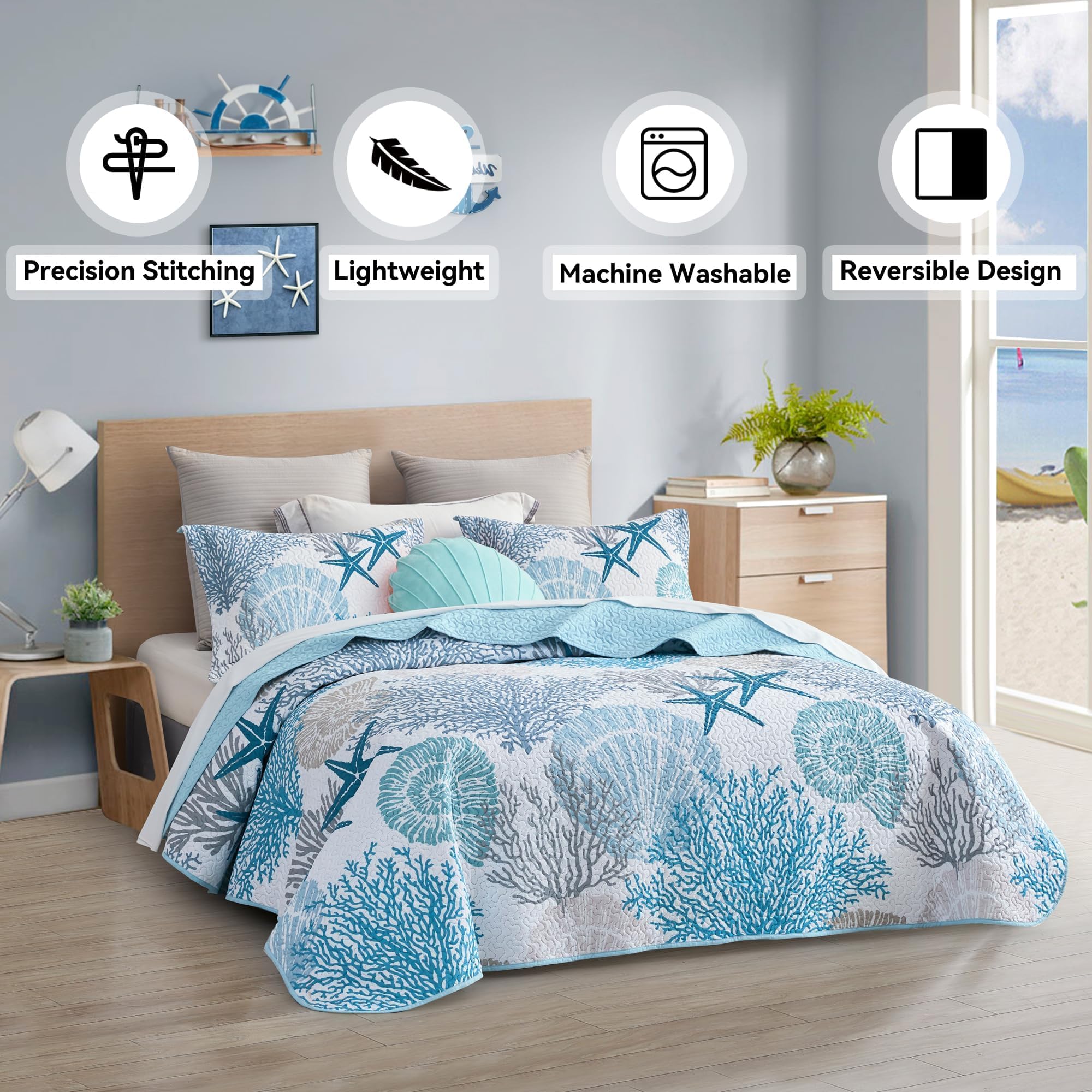 Tritard coastal quilt shams 20x26 add coordinated beach-style bedding