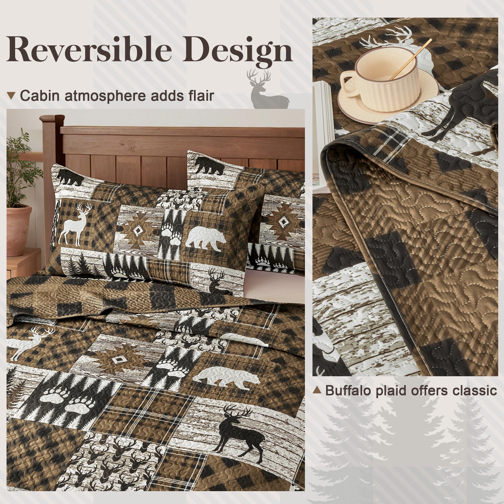 Tritard reversible quilt displays plaid patchwork and cabin charm.