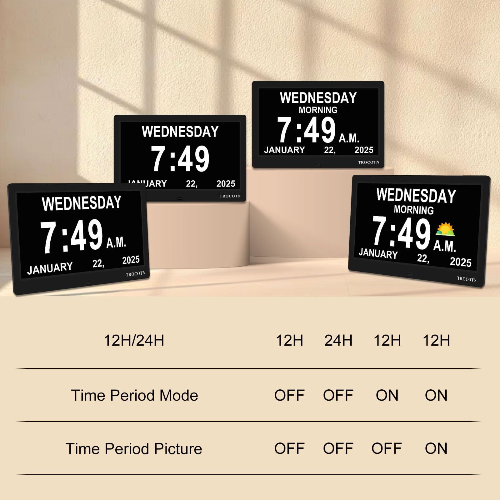 TROCOTN Dementia Clocks sleek black design fits any room