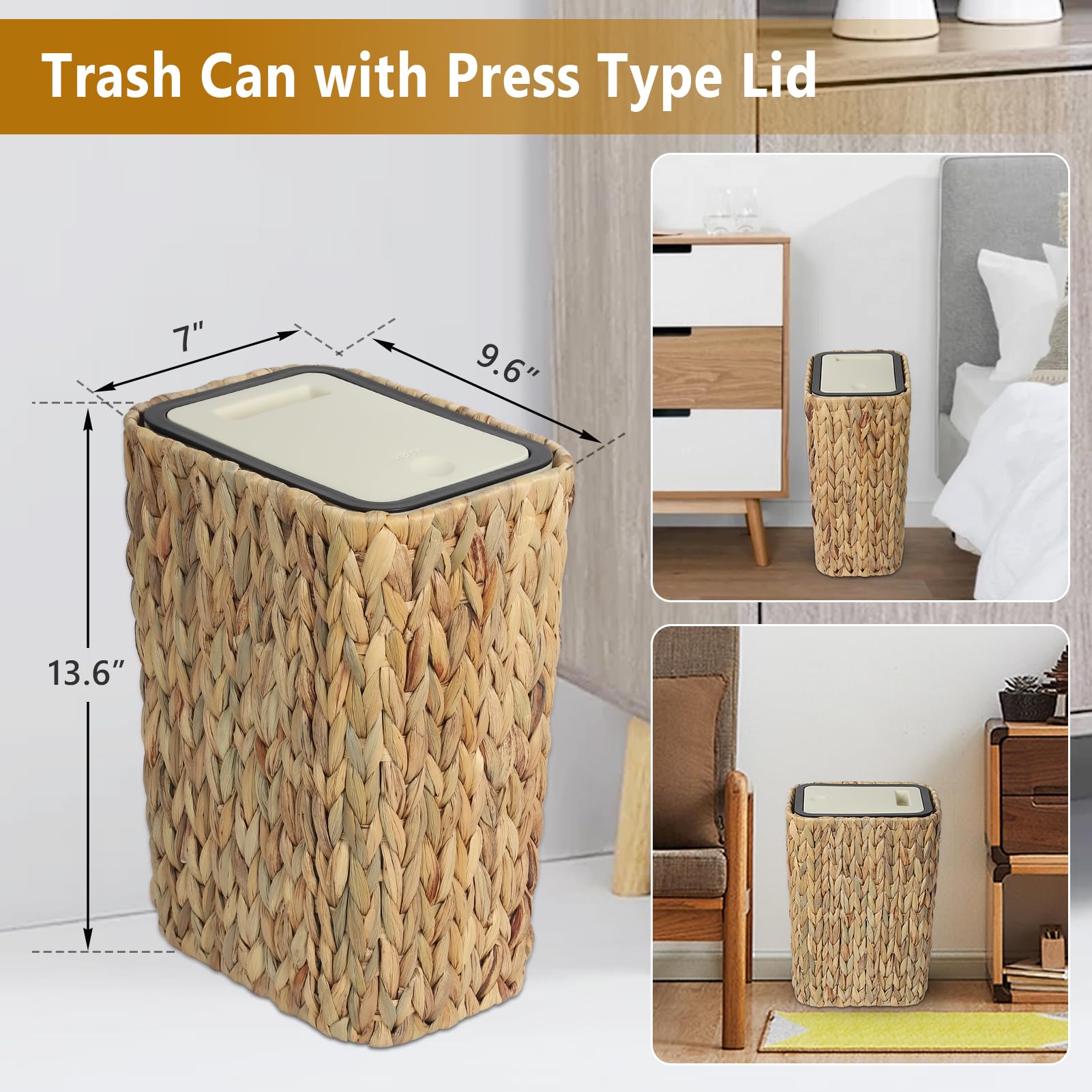 Trongee Boho Trash Can under-sink compact designed for tight spaces