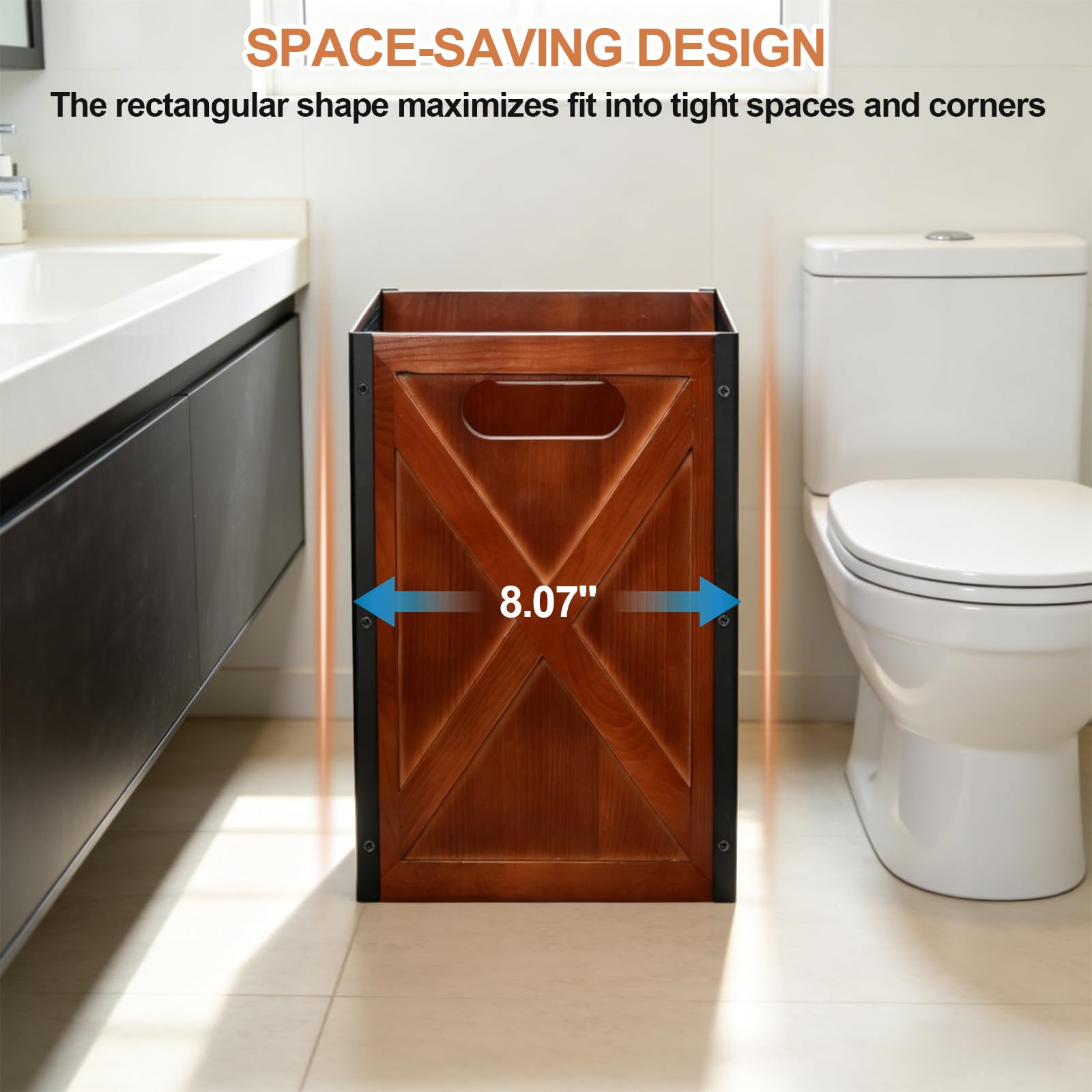 TRSPCWR dual-handles trash bin emphasizes easy lifting.