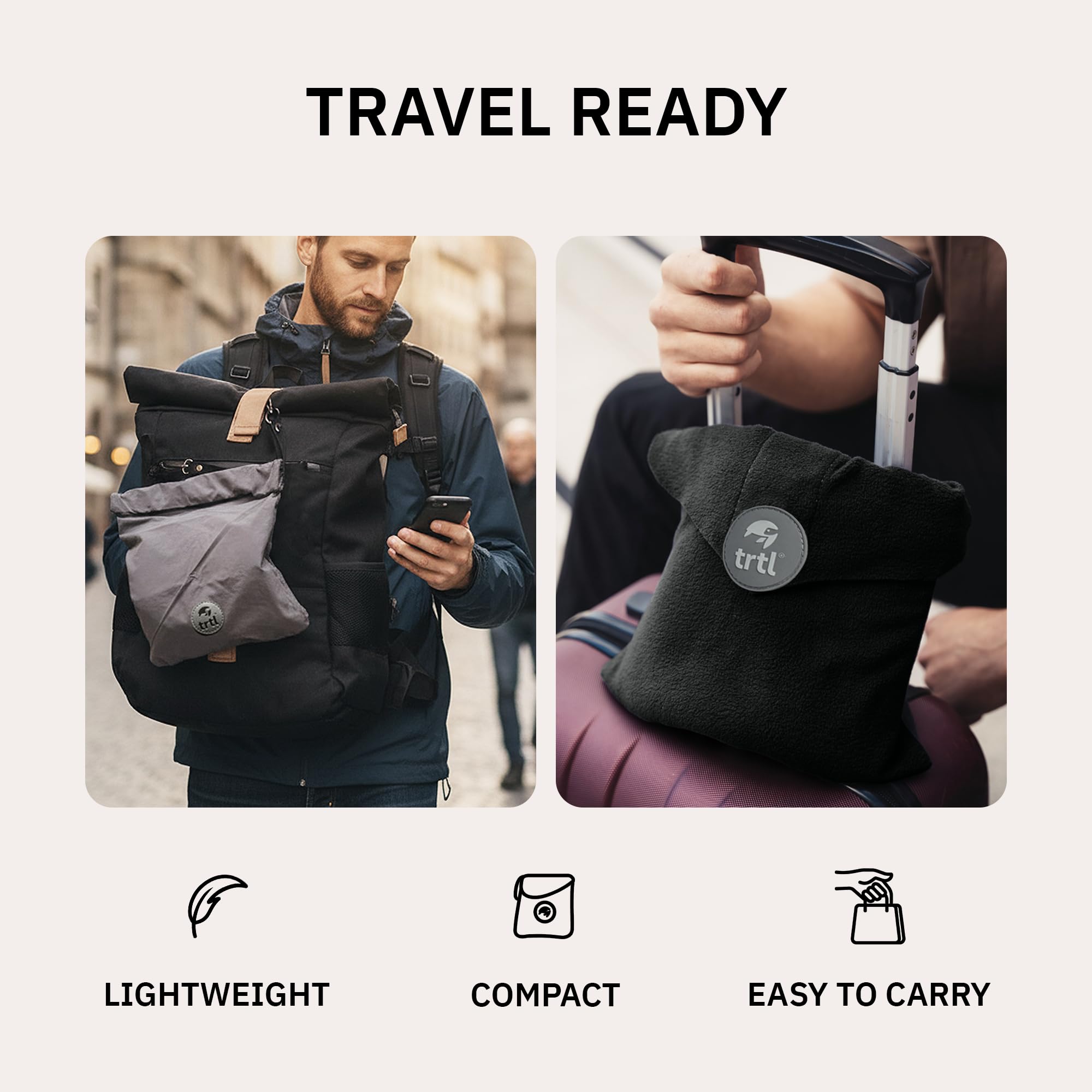 trtl Pillow in-flight ergonomic design supports comfortable rest.