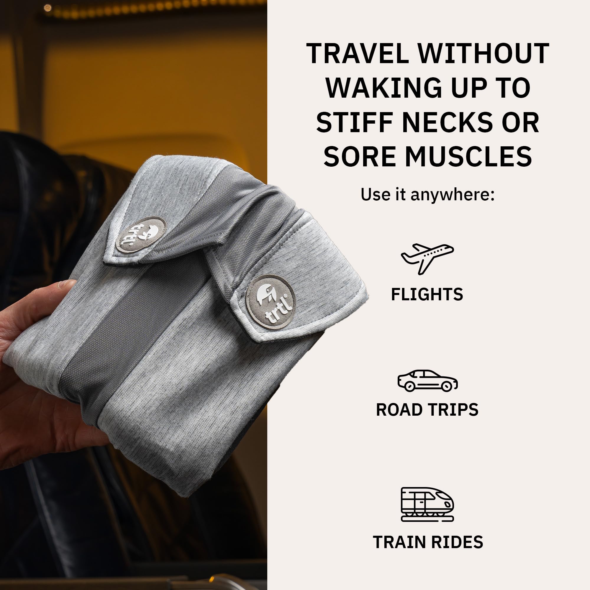 trtl Pillow Plus soft fleece cover adds cozy comfort for overnight flights.