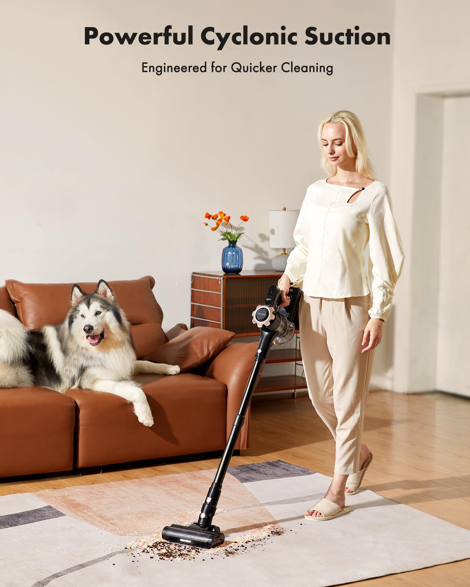 Trucozie 8-in-1 multifunction modes for stairs, car, and upholstery.