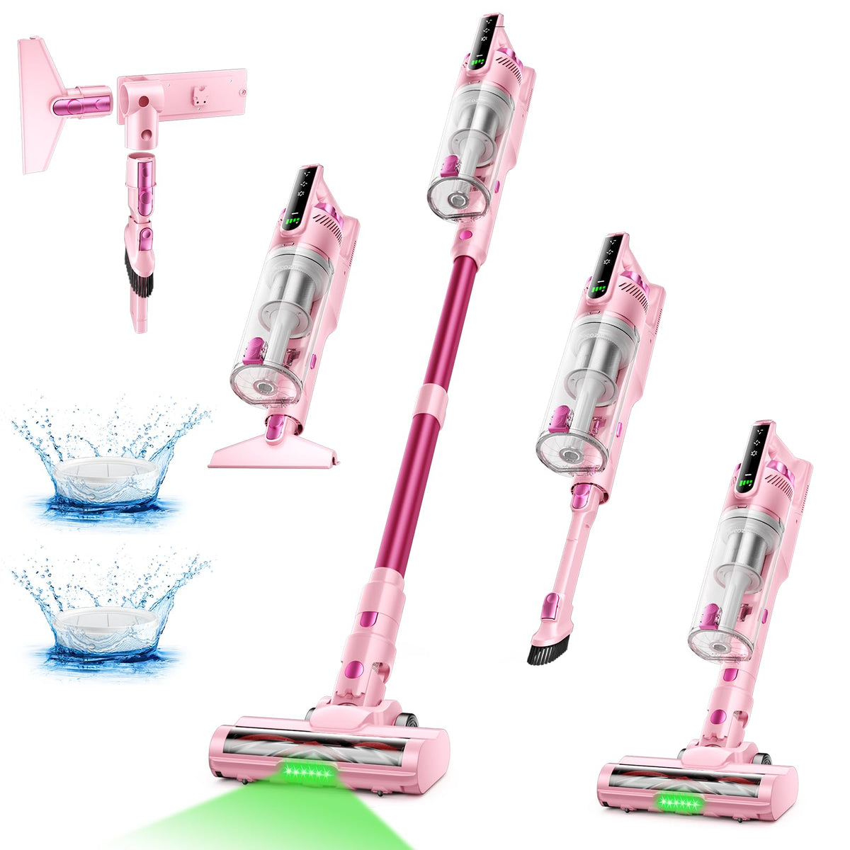 Trucozie cordless vacuum self-standing design in pink for easy pause-and-clean sessions.