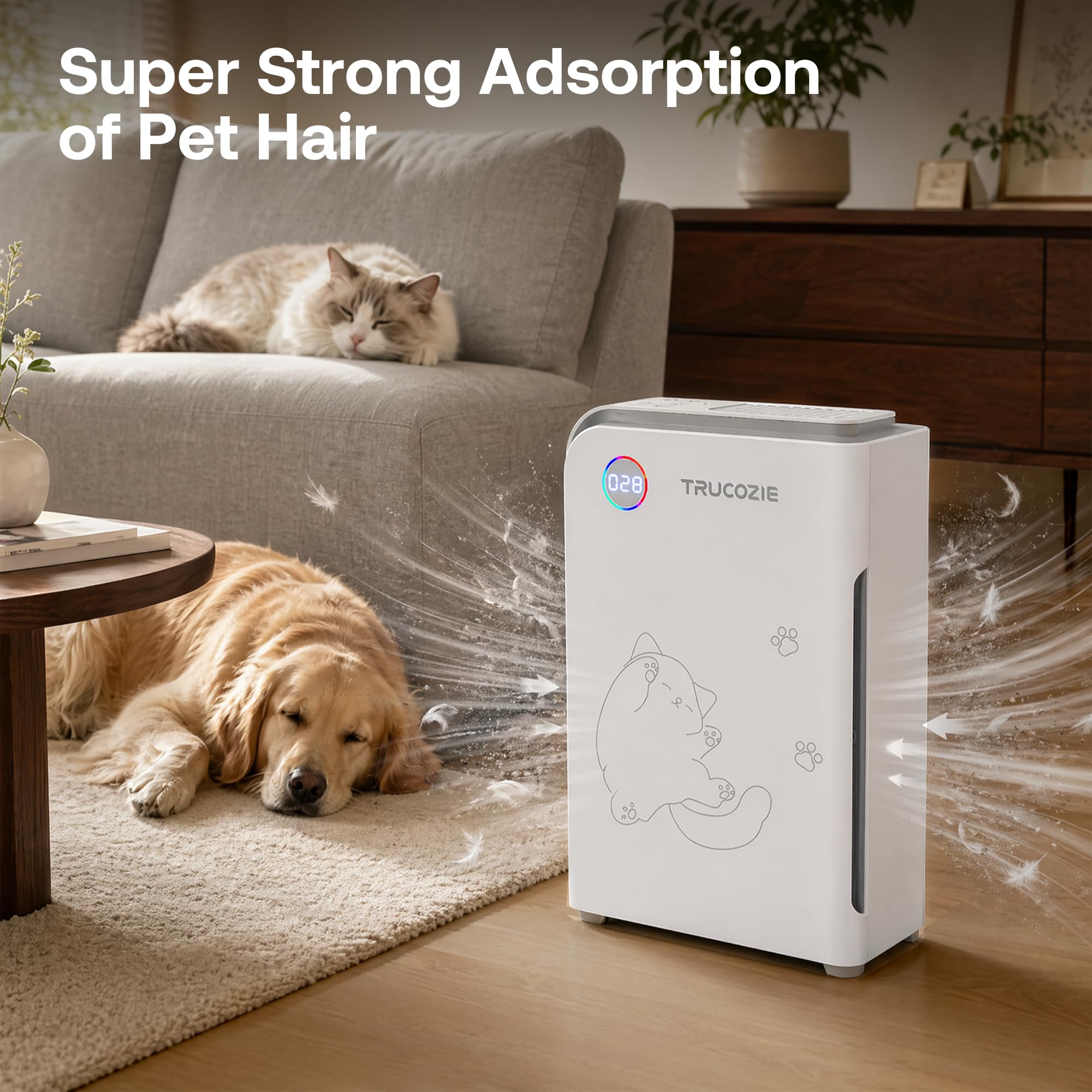Trucozie pet hair pre-filter traps fur before circulation.