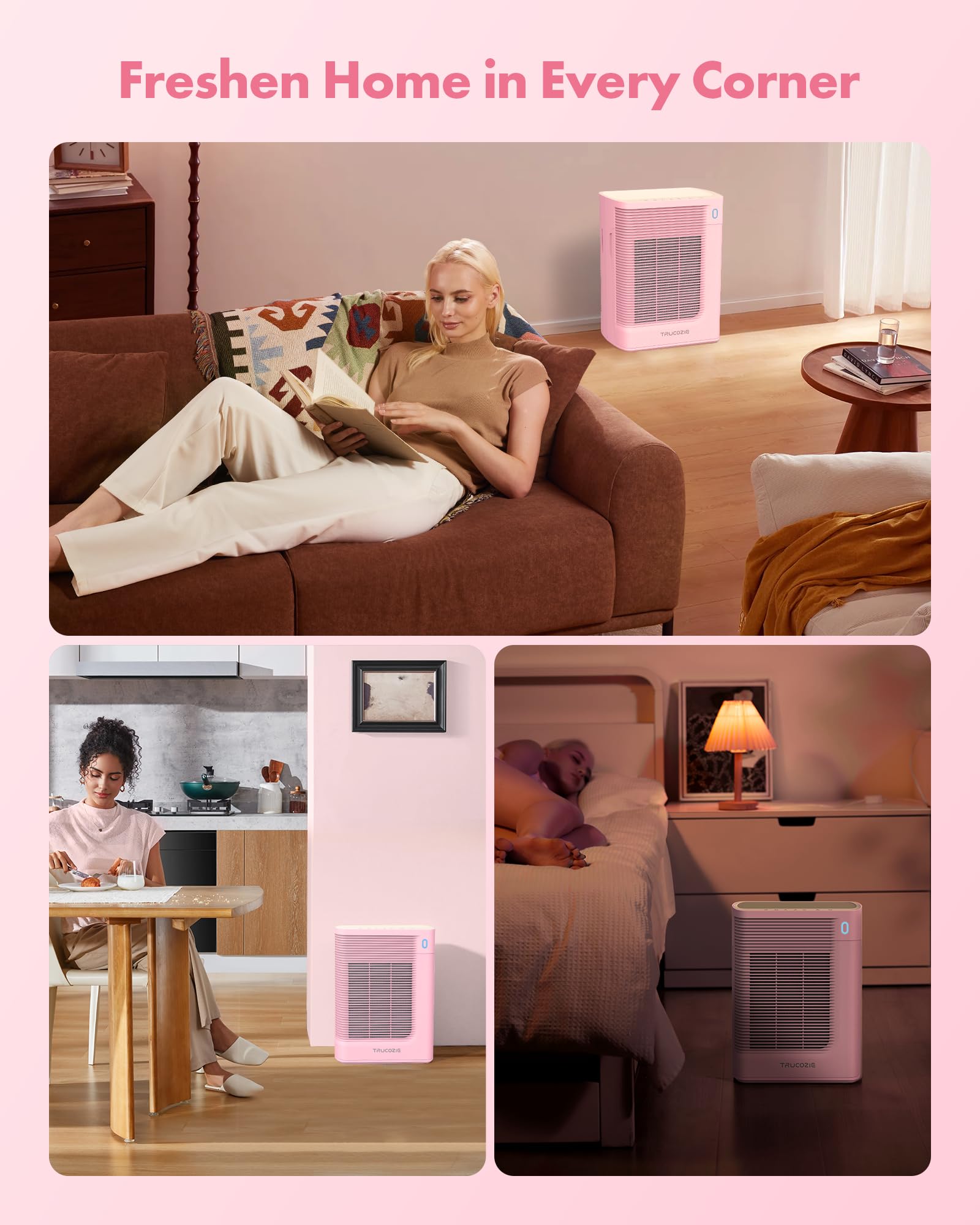 Trucozie T356 bedroom setup demonstrates large-room purification in a living space.