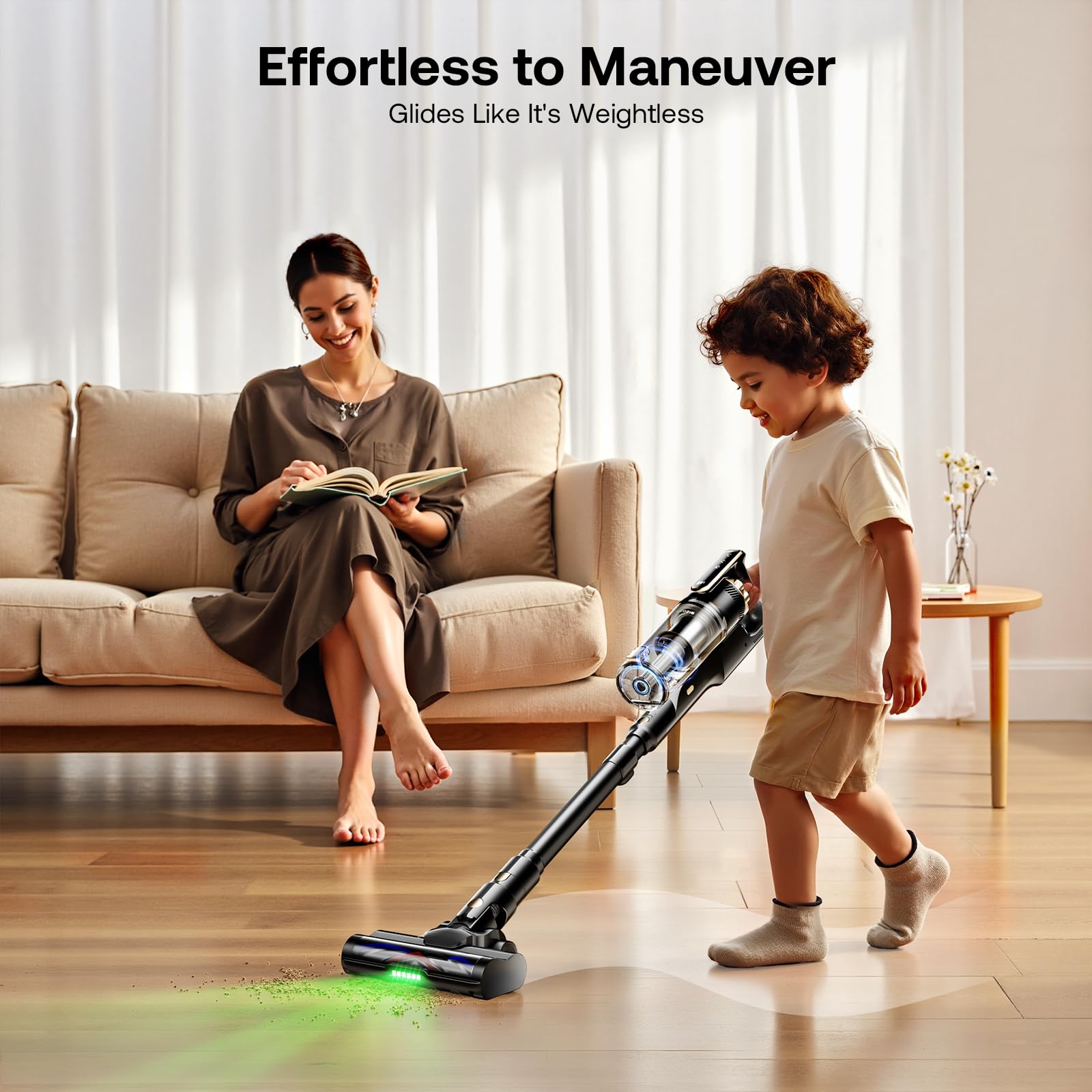Trucozie T550 wide-angle floor brush navigates around obstacles smoothly.