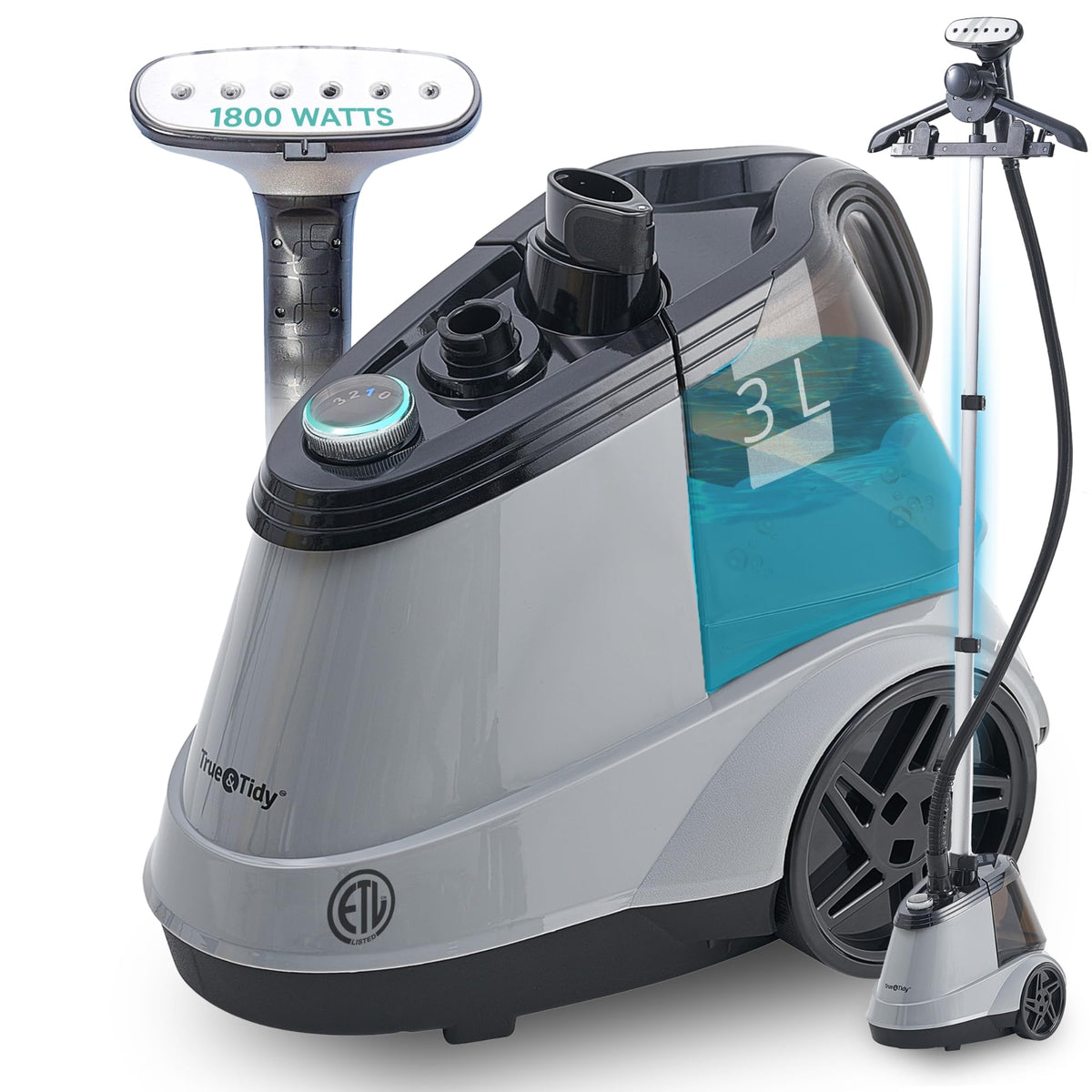True & Tidy heavy-duty standing steamer front view for quick wrinkle removal