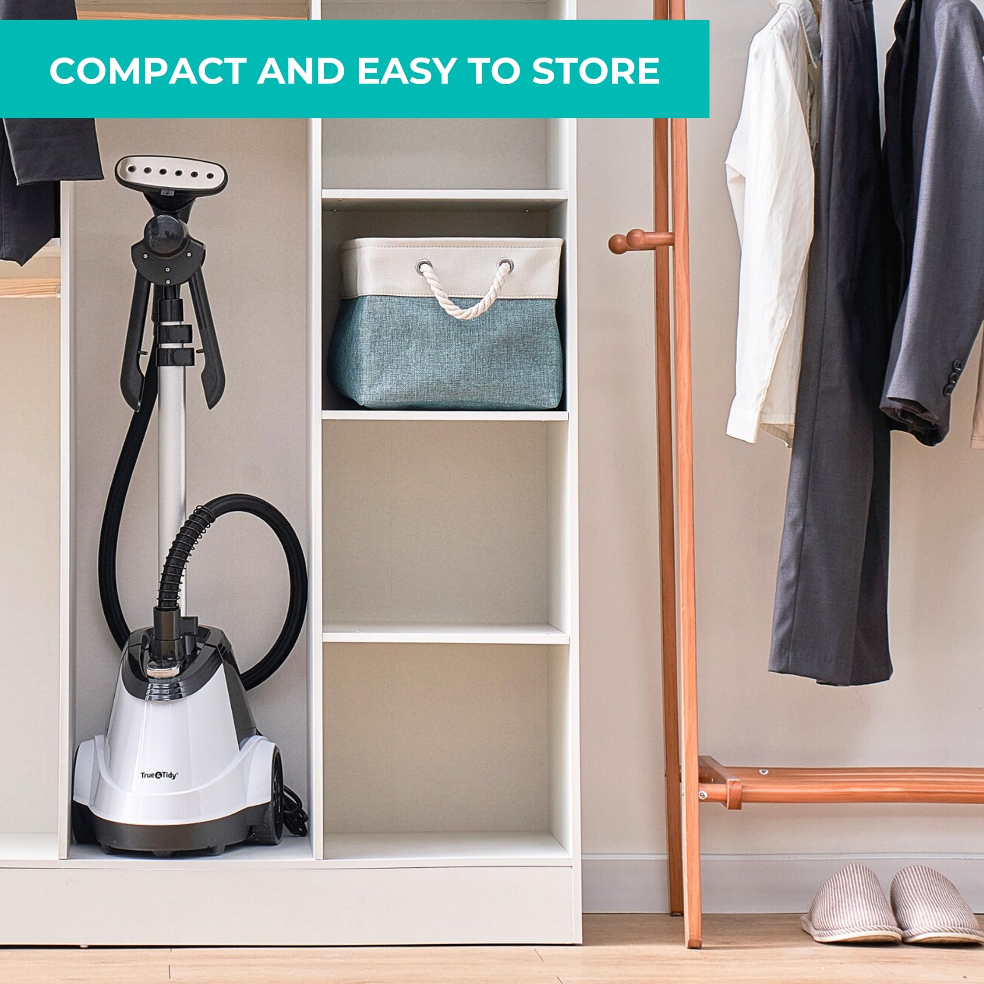 True & Tidy steamer with removable 3L tank for long sessions