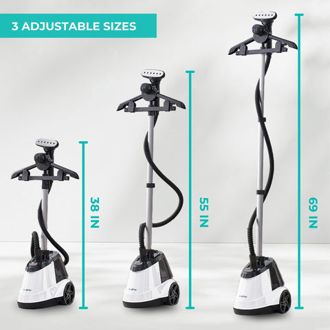 True & Tidy steamer with built-in hanger for hands-free steaming