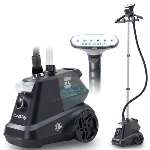 True & Tidy Heavy-Duty Garment Steamer front view for quick wrinkle removal on clothes.