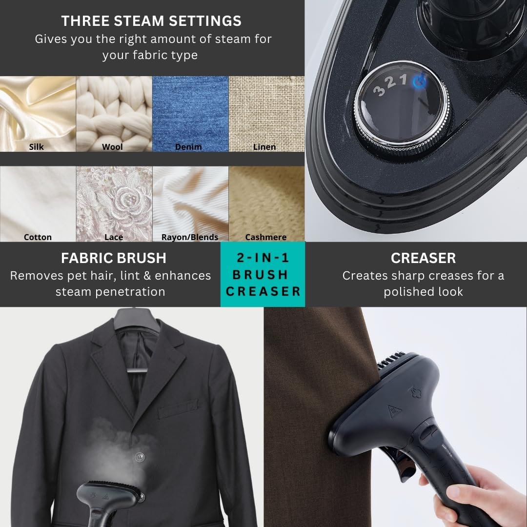 True & Tidy steamer with telescopic pole extended for tall garments