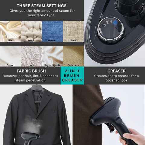 True & Tidy steamer with telescopic pole extended for tall garments